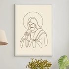 Quadro Jesus One Line - Marrom 33x24cm - Com Vidro Moldura Pr