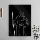 Quadro Jesus One Line - Preto E Branco 33x24cm - Com Vidro Mo