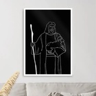 Quadro Jesus One Line - Preto E Branco 33x24cm Moldura Branca