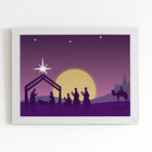 Quadro Jesus Presépio 3 Reis Magos Moldura Branca 60x40cm