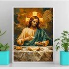 Quadro Jesus Repartindo O Pão 45x34cm - Com Vidro Moldura Pre