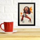 Quadro Jesus Tomando Café - Aquarela 33x24cm - Com Vidro Mold