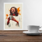 Quadro Jesus Tomando Café - Aquarela 45x34cm Moldura Preta