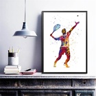 Quadro Jogador De Tênis - Aquarela 24x18cm Moldura:madeira Br