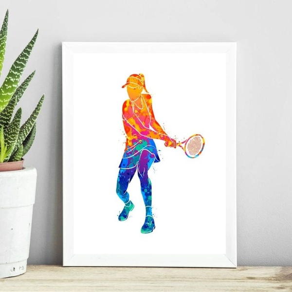 Quadro Jogadora De Tênis 24x18cm - Com Vidro Moldura:madeira