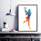 Quadro Jogadora De Tênis Aquarela 45x34cm - Com Vidro Moldura