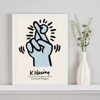 Quadro Keith Haring Crossed Fingers - Azul 33x24cm - Com Vidr