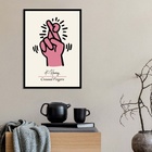 Quadro Keith Haring Crossed Fingers - Rosa 33x24cm Moldura:ma