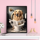 Quadro Labrador No Banheiro Lendo Jornal 24x18cm - Com Vidro