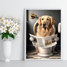 Quadro Labrador No Banheiro Lendo Jornal 33x24cm Moldura Bran