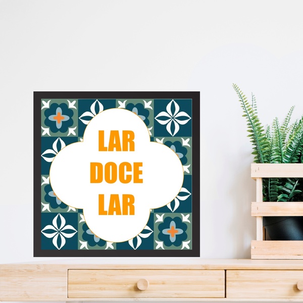 Quadro Lar Doce Lar- 33x33cm - Com Vidro Moldura Preta