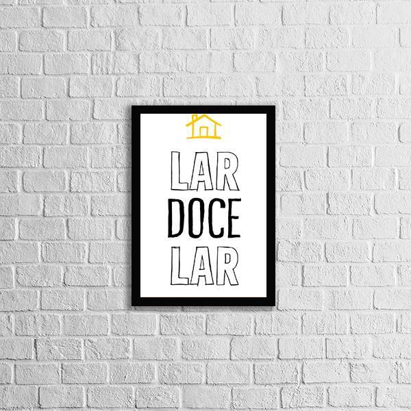 Quadro Lar Doce Lar Preto E Amarelo 33x24cm - Com Vidro Moldu