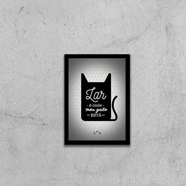 Quadro Lar É Onde Meu Gato Está 45x34cm - Com Vidro Moldura:m