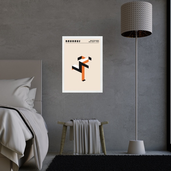 Quadro Laranja Bauhaus - Running Man 33x24cm - Com Vidro Mold