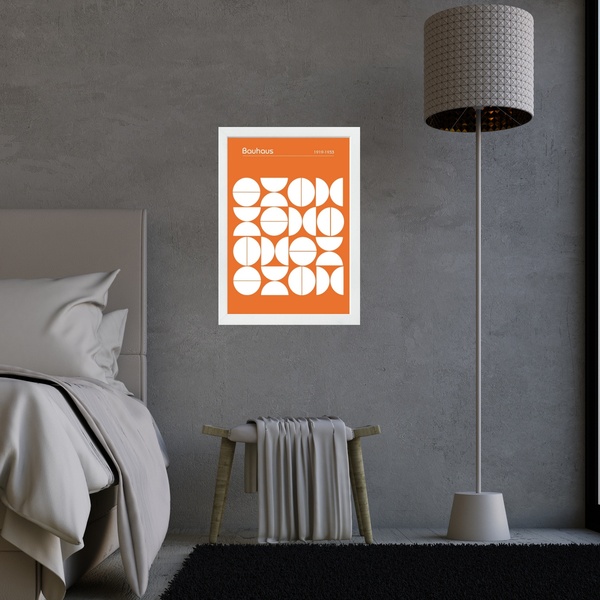 Quadro Laranja Bauhaus - Upset Circles 24x18cm Moldura Preta
