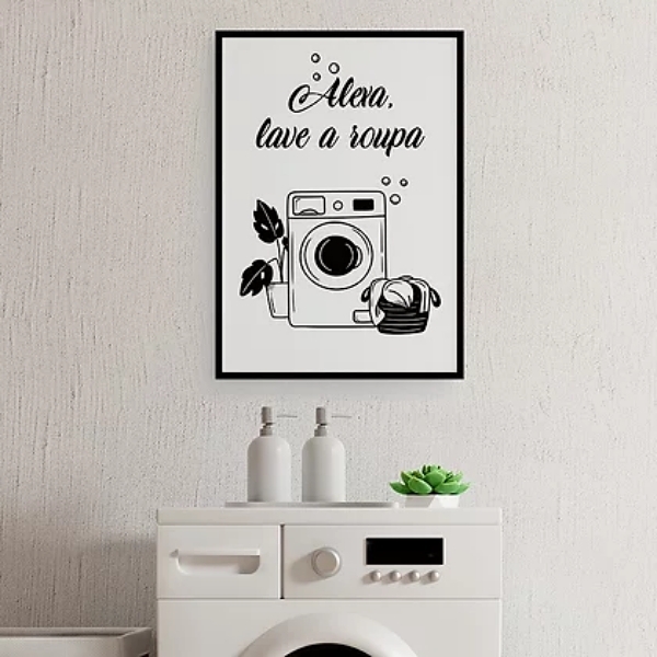 Quadro Lavanderia Alexa Lave A Roupa 24x18cm - Com Vidro Mold