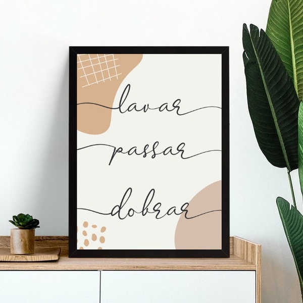 Quadro Lavanderia - Lavar Passar Dobrar 24x18cm - Com Vidro M