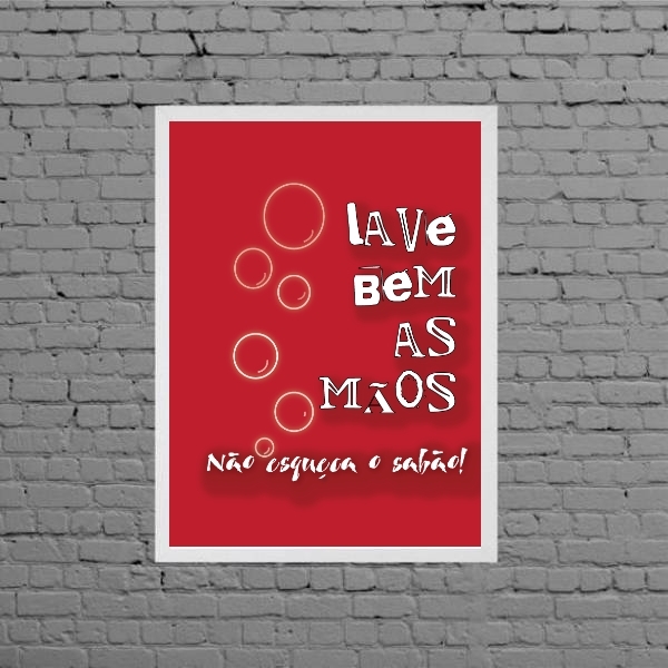 Quadro Lave Bem As Mãos 33x24cm - Com Vidro Moldura:madeira B