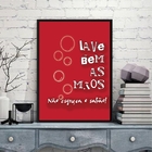 Quadro Lave Bem As Mãos 45x34cm Moldura:madeira Branca