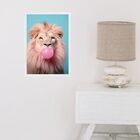 Quadro Leão Bubble Gum Azul E Rosa 33x24cm - Com Vidro Moldur