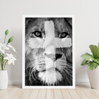 Quadro Leão Cruz Tinta 33x24cm - Com Vidro Moldura:madeira Pr