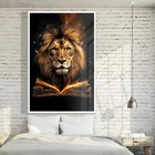 Quadro Leão De Judá Com Bíblia - 70x50cm Moldura Branca