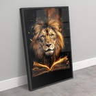 Quadro Leão De Judá Com Bíblia - 70x50cm Moldura Branca