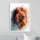 Quadro Leão Majestoso - Aquarela 33x24cm Moldura Branca