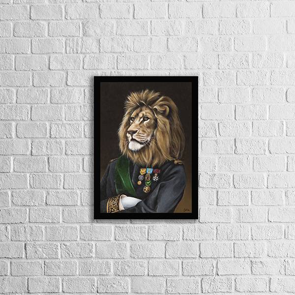 Quadro Leão Nobre 45x34cm - Com Vidro Moldura:madeira Branca