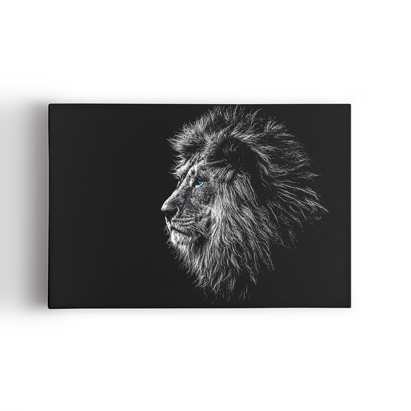 Quadro Leão Olho Azul Tons De Cinza Animal Canvas 120x80cm