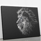 Quadro Leão Olho Azul Tons De Cinza Animal Canvas 140x90cm