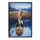 Quadro Leão Reflexo Preto com Vidro 60x90cm Arte Própria