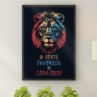 Quadro Leão Sorte Favorece Corajosos 33x24cm - Com Vidro Mold