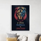 Quadro Leão Sorte Favorece Corajosos 45x34cm Moldura Branca