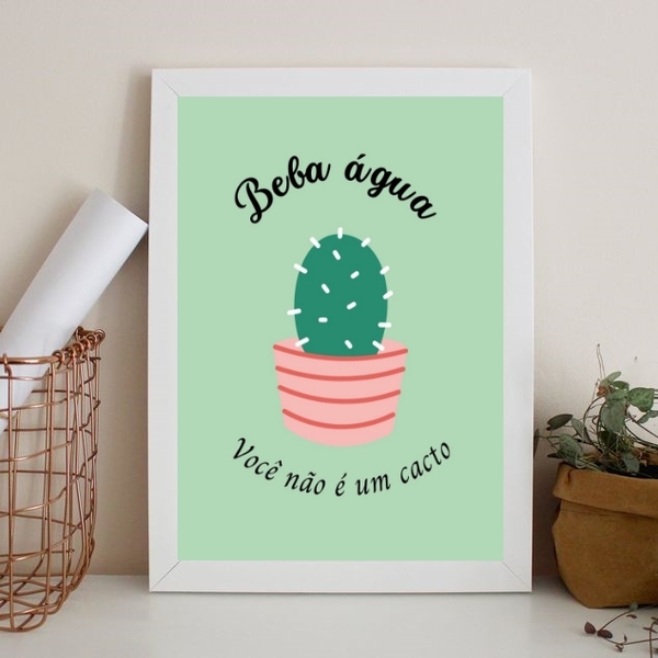 Quadro Lembrete Beber Água - Beba Água 24x18cm - Com Vidro Mo