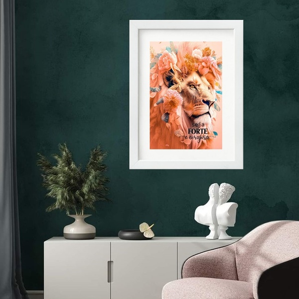 Quadro Leoa Seja Forte E Corajosa - 60x48cm Moldura:madeira B