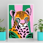 Quadro Leopardo Colorido - Fashion 24x18cm - Com Vidro Moldur
