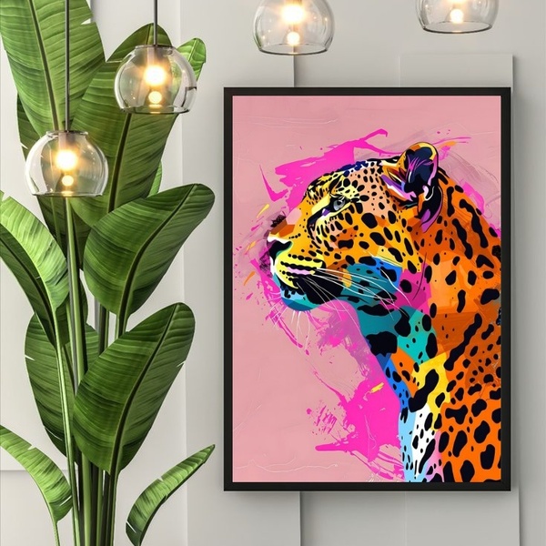 Quadro Leopardo Fashion Colors 45x34cm - Com Vidro Moldura Br