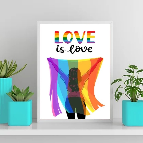 Quadro Lésbica Bandeira Love Is Love 45x34cm Moldura:madeira