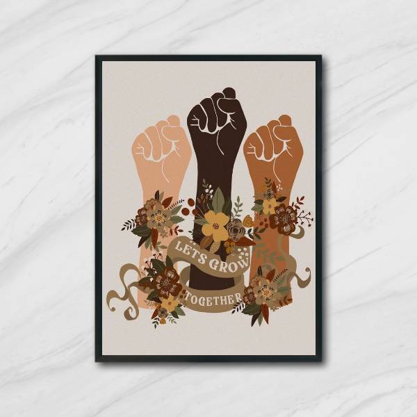 Quadro Let's Grow Together 33x24cm - Com Vidro Moldura:madeir