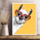 Quadro Lhama De Óculos - Coração 33x24cm - Com Vidro Moldura
