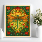 Quadro Libélula Boho Floral Farm 33x24cm - Com Vidro Moldura