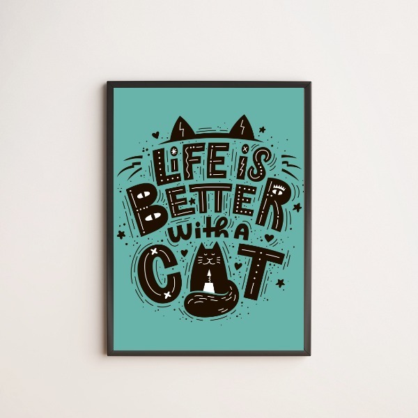 Quadro Life Is Better With A Cat 24x18cm Moldura:madeira Bran