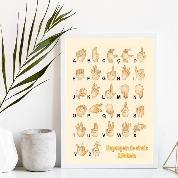 Quadro Linguagem De Sinais Alfabeto Em Libras 45x34cm - Com V