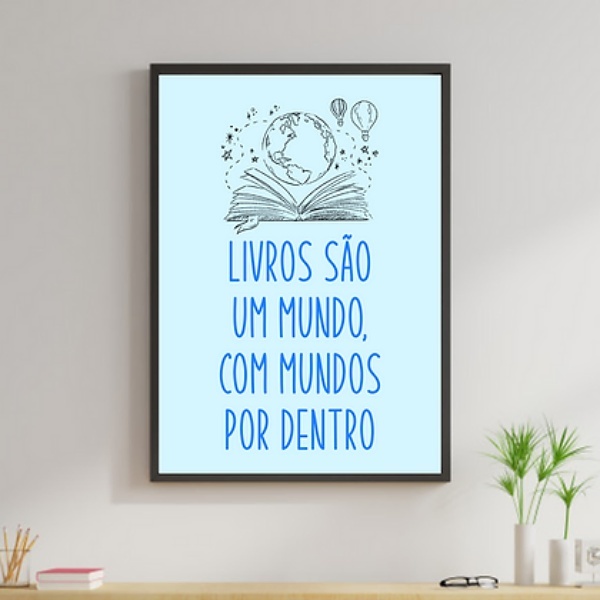 Quadro Livros São Um Mundo 33x24cm Moldura:madeira Preta