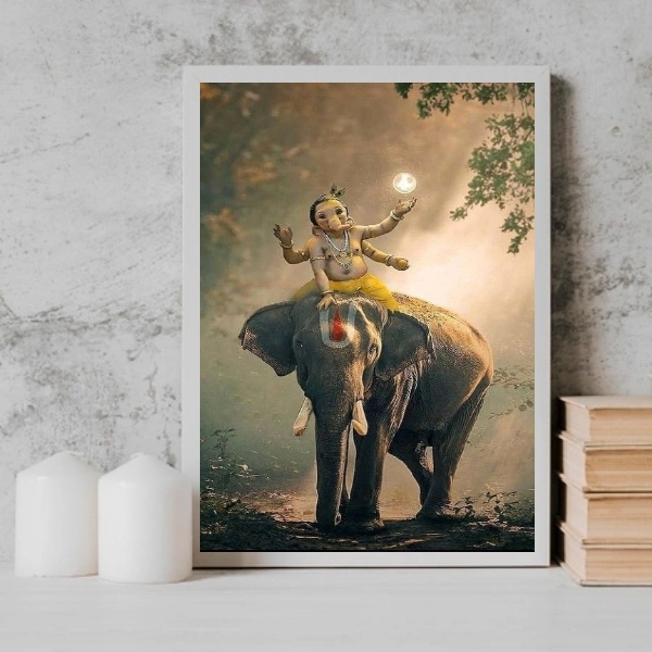 Quadro Lord Ganesha Elefante 45x34cm - Com Vidro Moldura:made