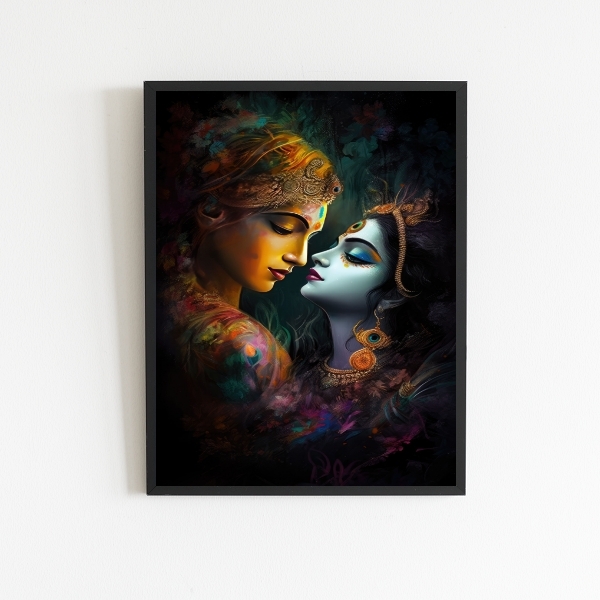 Quadro Lord Radha Krishna Love 24x18cm - Com Vidro Moldura:ma