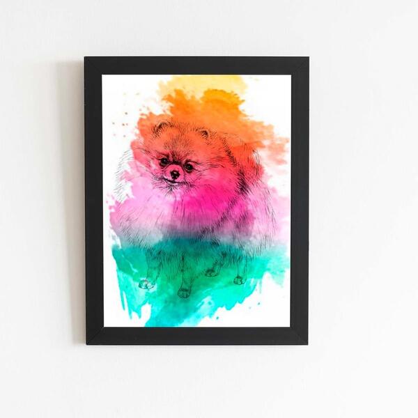Quadro Lulu Da Pomerânia Cachorro Aquarela Moldura 30x40cm