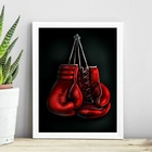 Quadro Luva De Boxe Vermelha 24x18cm Moldura:madeira Branca