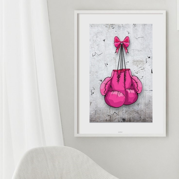 Quadro Luvas De Boxe Rosa - 60x48cm Moldura:madeira Preta